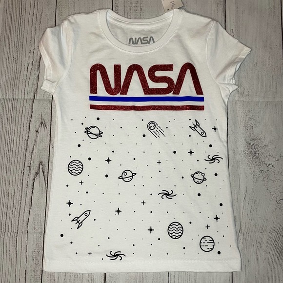 NASA Other - NWT Youth Girls NASA Red White Blue Short Sleeve Tshirt Stars Planets Rockets